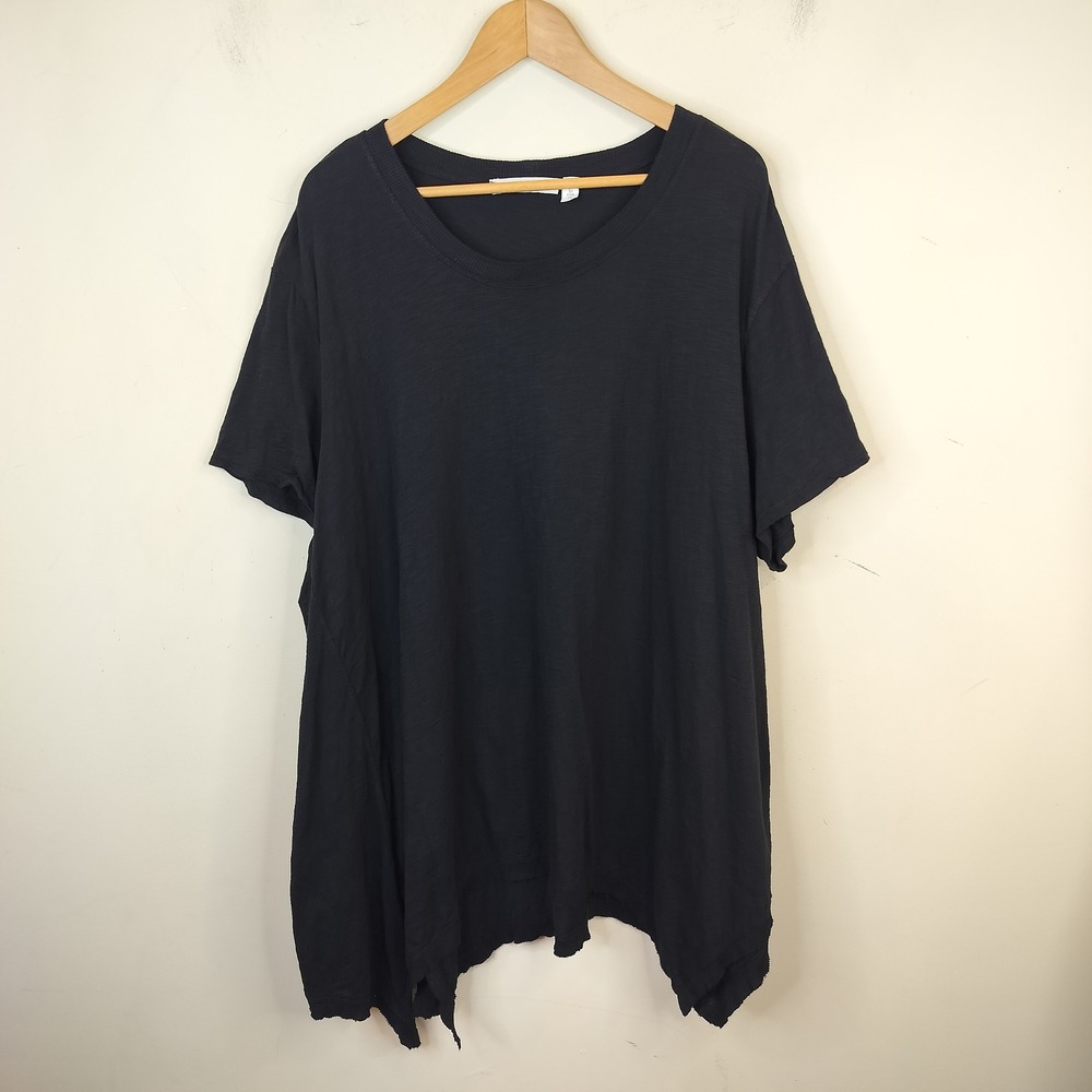 Wilt Slub Jersey Tee 2X Asymmetric Hem Made in USA Casual Black Lagenlook Artsy